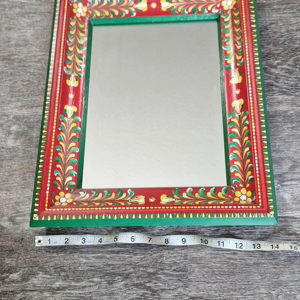Vtg signed handmade handpainted mirror 18x14